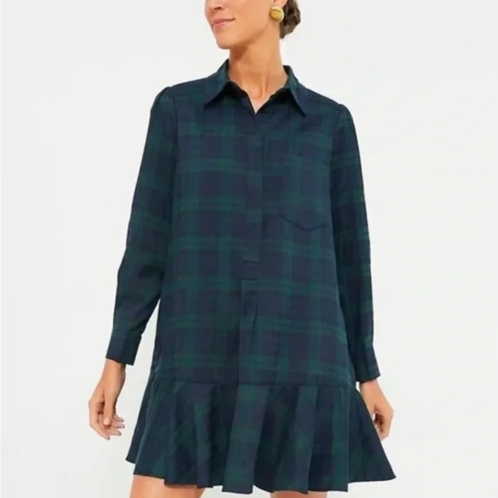 Tuckernuck Navy and Green Plaid Long Sleeve Dress - Picture 1 of 1